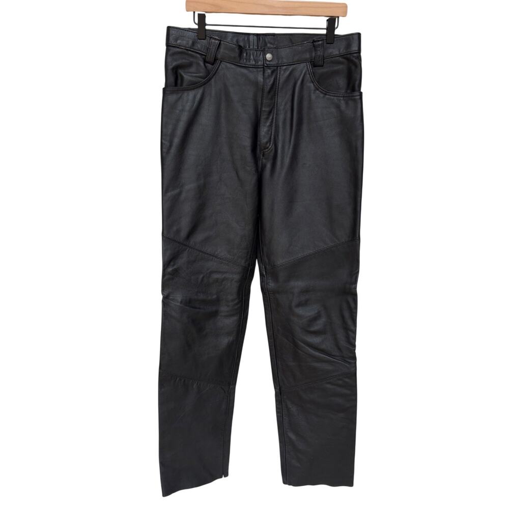 Outride Mens Black Leather Motorcycle Pants Heavy Weight Lined 4 Pocket size 36